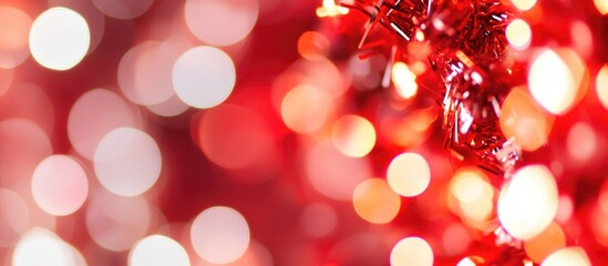 Poster - Festive red and white bokeh with shimmering lights and tinsel elements