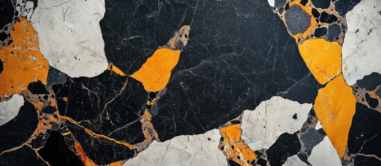 Aufkleber - Colorful abstract marble texture with black, white, orange, and gray patterns suitable for background or design use Copy Space