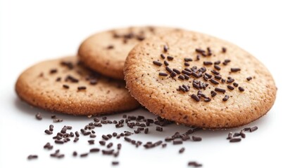 Poster - Cookies with chocolate sprinkles on a white background with Copy Space for text placement