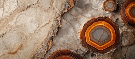 Leinwandbilder - Natural stone texture with agate formations in earthy tones and Copy Space for text placement.
