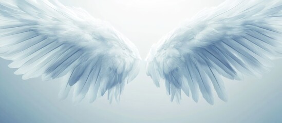 Poster - Elegant white angel wings with soft gradients and ample space for personalized text or branding. Perfect for ethereal themes and designs.