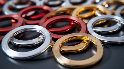Aufkleber - Metallic Rings in Gold Silver and Red Hues