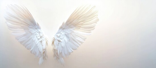 Poster - Elegant white angel wings conveying grace and purity with ample blank space for personalized text or creative design applications.