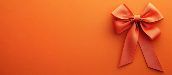 Aufkleber - Orange background with a large decorative bow in contrasting tones of orange, suited for gift wrapping and celebration themes Copy Space