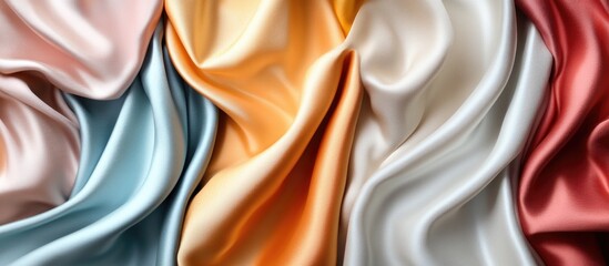 Poster - Colorful silk fabric draped elegantly with folds detail and texture Copy Space