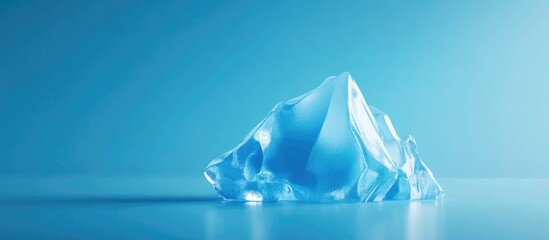 Poster - Transparent ice block on a smooth blue surface with gradient lighting Copy Space