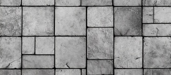 Poster - Gray stone pavement tiles in a geometric pattern with uneven surfaces and textures, suitable for background use, Copy Space