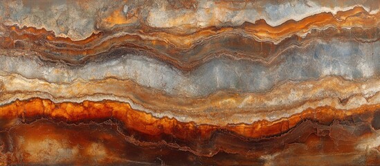 Poster - Colorful natural stone texture with layers of orange, brown, and gray hues suitable for background or design purposes with Copy Space.