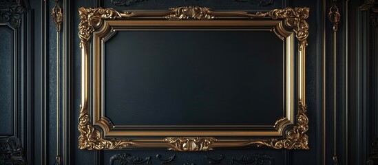 Poster - Ornate vintage picture frame on dark wall with copy space for text or artwork display