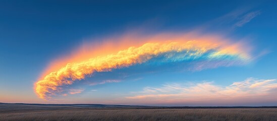Aufkleber - Vibrant sunset clouds with rainbow colors over a wide landscape in clear sky panoramic view Copy Space