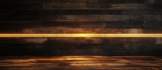 Poster - Elegant wooden backdrop featuring radiant golden lines and ample blank space for text or branding purposes.