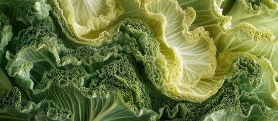 Poster - Lush intricate layers of green and yellow cabbage leaves with natural textures and detail ideal for backgrounds Copy Space