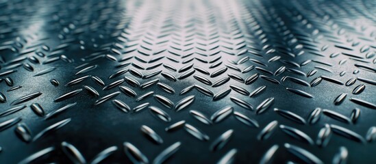 Poster - Metal texture with diamond plate surface pattern reflecting light and shadows in industrial setting Copy Space