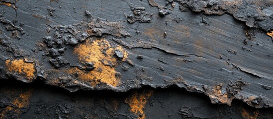 Aufkleber - Close-up of weathered metal surface with rust, peeling paint, and textured layers in dark tones, Copy Space available for text.