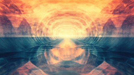 Fototapete - Surreal Abstract Background with Expansive Patterns and Reflective Water Surface for Text Placement