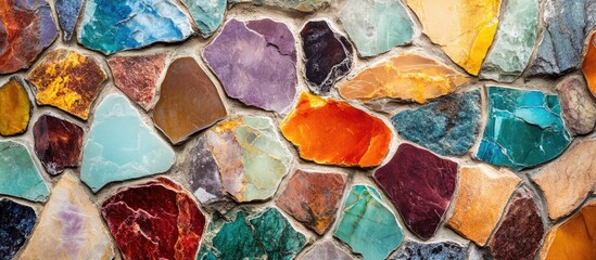 Poster - colorful decorative stone wall texture with various shades and shapes copy space