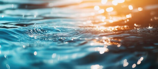 Poster - Sunlight Reflecting on Rippling Water Surface with Copy Space