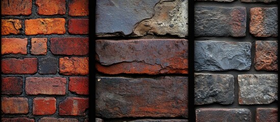 Poster - Brick and Stone Wall Textures in Three Vertical Panels