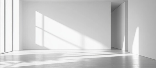 Leinwandbilder - Minimalistic empty interior with natural light and shadows projected on white walls Copy Space