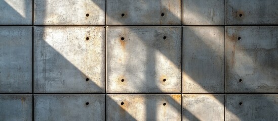 Aufkleber - Concrete wall with exposed bolts and shadows creating a textured pattern suitable for backgrounds or architectural designs Copy Space