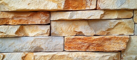 Poster - Close-up of textured stone wall with horizontal layers of varying shades of brown and beige.