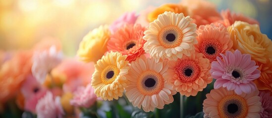 Aufkleber - Colorful bouquet of gerbera daisies with a soft background and natural light ideal for floral design Copy Space