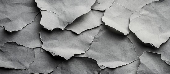 Fototapete - Textured background of crumpled gray paper sheets with varying shapes and sizes suitable for design projects Copy Space