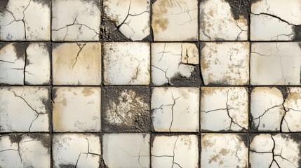 Poster - Old cracked ceramic tile floor with dirt and grime in a grid pattern Copy Space