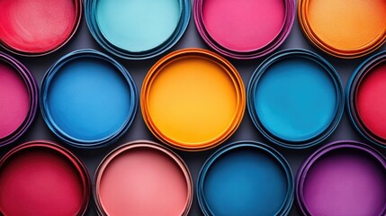 Fototapete - Colorful circular empty background with vibrant paint cans creating a striking visual ideal for promotional or creative text placement