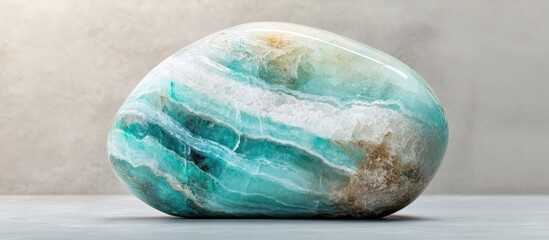 Poster - Natural polished turquoise semi-precious stone on neutral background with copy space for text insertion