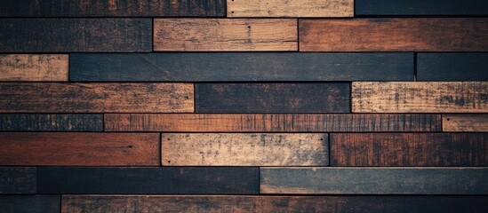 Wall Mural - Rustic wooden plank wall texture with various brown tones aligned horizontally