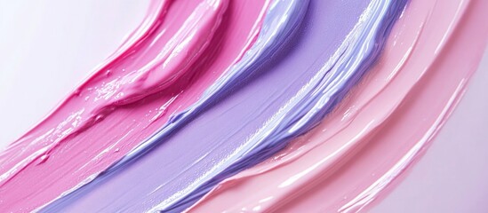 Poster - Colorful texture of acrylic paint strokes in shades of pink and purple on a white background with Copy Space