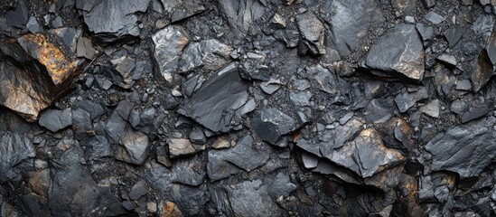 Poster - Black slate rock texture background with various sizes and shapes of stone fragments ideal for use as a natural surface Copy Space