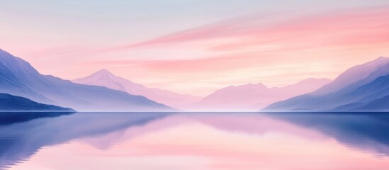 Poster - Serene landscape wallpaper featuring pastel mountains and tranquil water with ample copy space for text or headlines