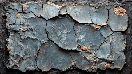 Poster - Cracked grey cement slab texture with ample empty space for text or graphic overlay in a top-down view composition.