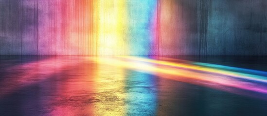 Fototapete - Abstract Colorful Light Beams with Blurred Refractions and Rainbow Reflections on Smooth Concrete Surface for Creative Text Placement