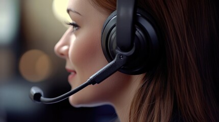 Poster - Confident customer support operator with headset providing assistance in a modern call center environment focusing on service excellence