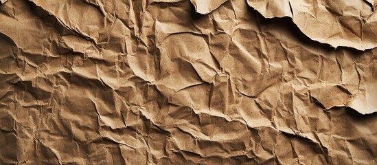 Poster - Crumpled brown paper texture background with irregular folds and shadows filling the frame
