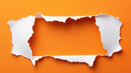 Poster - Torn White Paper Frame on Vibrant Orange Background Ideal for Text Insertion or Promotional Content