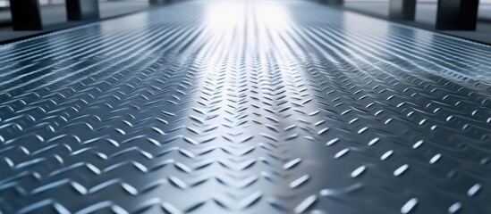 Poster - Shiny metal flooring in modern industrial environment showcasing sleek design with ample copy space for promotional text
