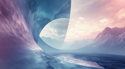 Poster - Surreal Landscape with Abstract Design and Open Space for Text in Soft Earthy Tones