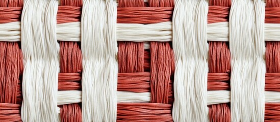 Poster - Red and White Woven Pattern Close-Up Textile Texture