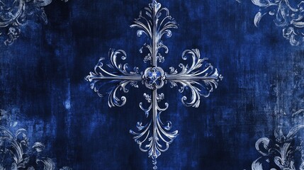 Poster - Elegant Ornate Spiritual Pattern on Deep Navy Blue Textured Background