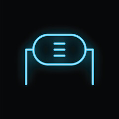 Poster - Blue neon sign in the shape of a virtual reality headset, glowing brightly against a dark background
