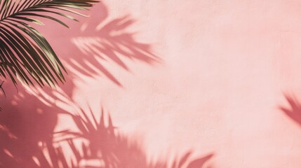 Poster - Pink Wall with Palm Leaf Shadows and Copy Space for Text