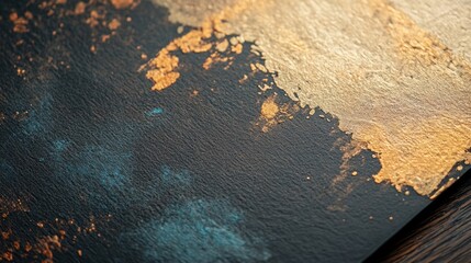 Poster - Abstract textured background with gold leaf and dark colors on canvas Copy Space