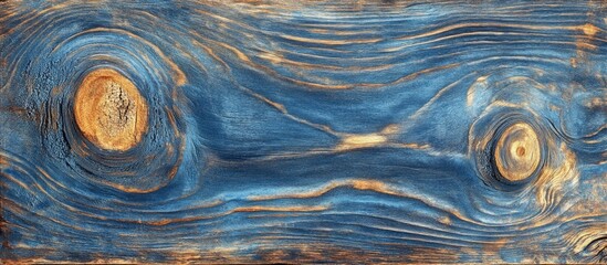 Poster - Blue wooden texture with natural knots and grain patterns ideal for backgrounds and design projects with Copy Space.