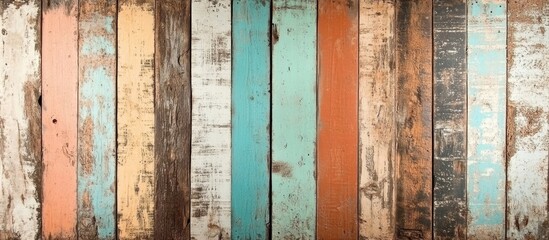 Wall Mural - Rustic colorful wooden planks background with vertical weathered boards.