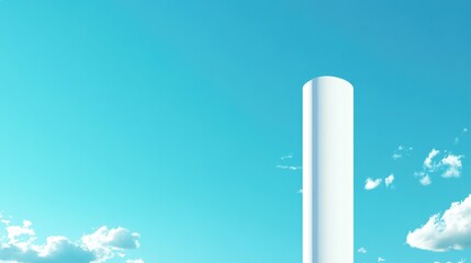 Poster - Minimalist architecture featuring a tall modern building under a clear blue sky with ample empty space for text or branding.