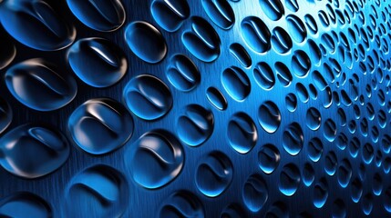 Poster - Tactile smart glass technology featuring indigo projections on a dynamic blue metal surface with reflective droplets.